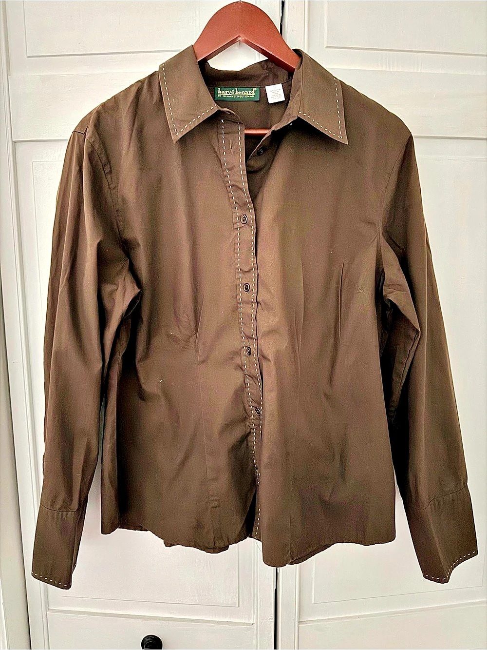 Harve Bernard Cotton Button Down Shirt Brown XL Like New